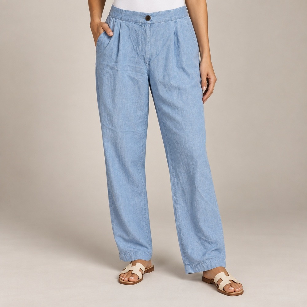 Light Blue Pull On Casual Dress Denim Look Pants Womens Medium M